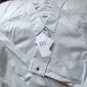Calvin Klein cotton button-up, Size 4, light gray